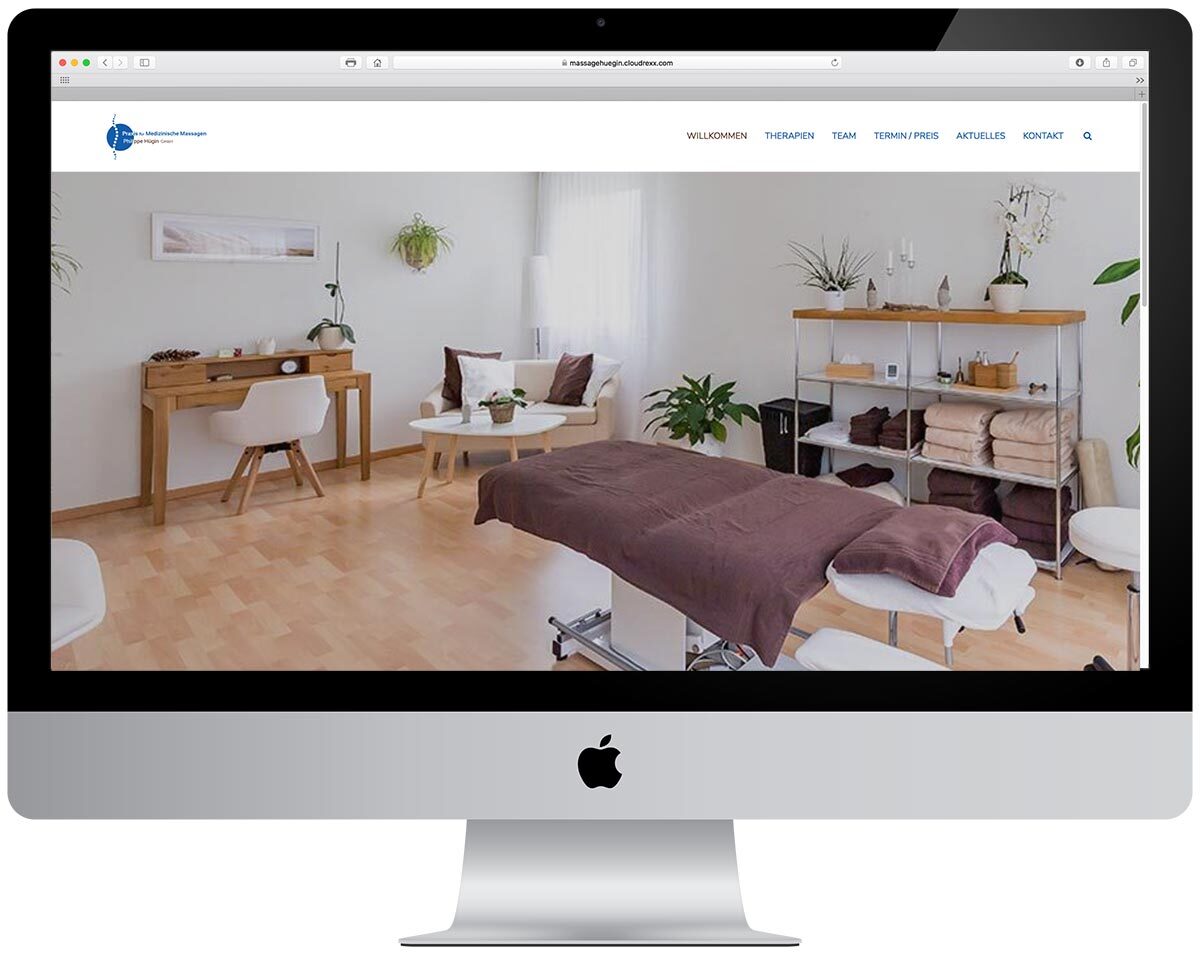 Website Auftritt Massage Praxis Hügin - Konzept und Design von Bucher Identity & Design AG